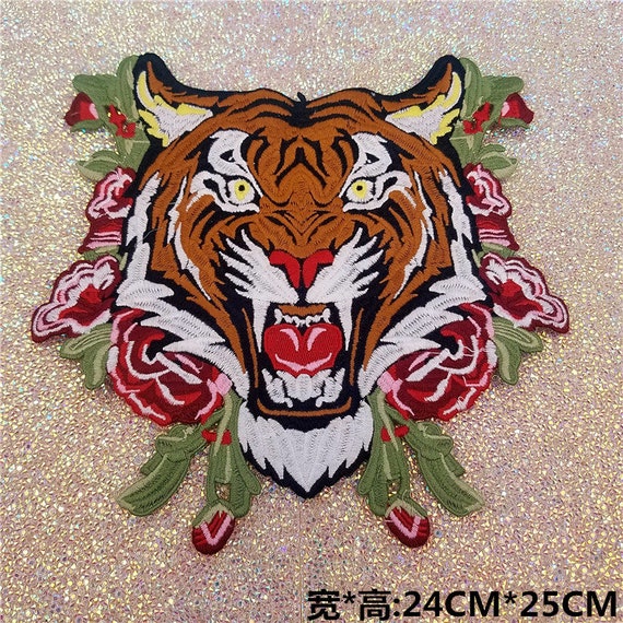 Tiger head embroidered patch vintage fashion embroidered fabric clothes applique