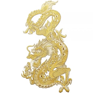 Parche de aplique de dragón dorado, parche de dibujos animados bordado, parche para suéter o abrigo