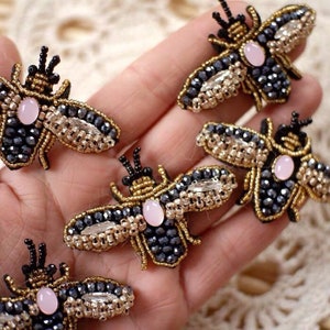 Delicate Beaded little bees Applique Patch for Bag ,shoes ,clothing design , earning design zdjęcie 3