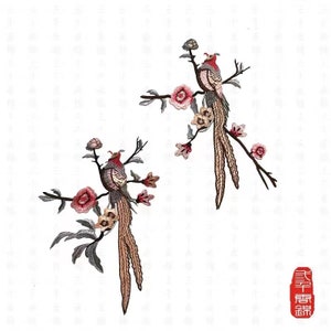 A pair birds with Flower applique patch  floral design embroidered patch JEANS or T-shirt decoration patch