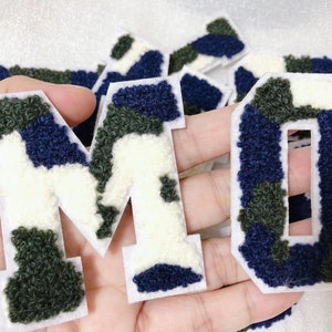 Chenille Embroidered camo Letters Applique Patch design Name Letters Patch for T-Shirt or Coat or jeans iron on Patches