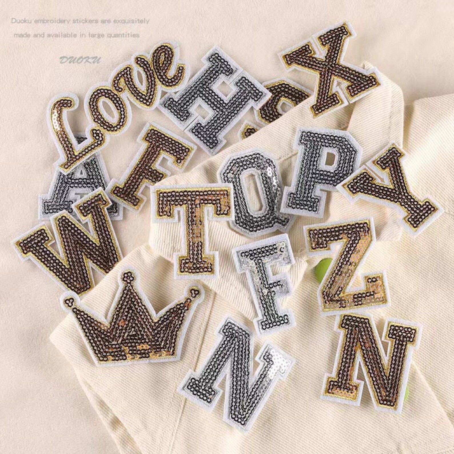 Golden or Silver Sequins Letters Patch Alphabet Embroidered Applique ...