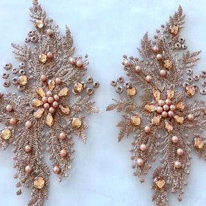A pair Flowers with peral and beaded  patch  embroidered patch floral sew on patch