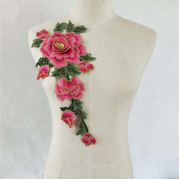 Apliques bordados de flores 3D parche decorativo suministros