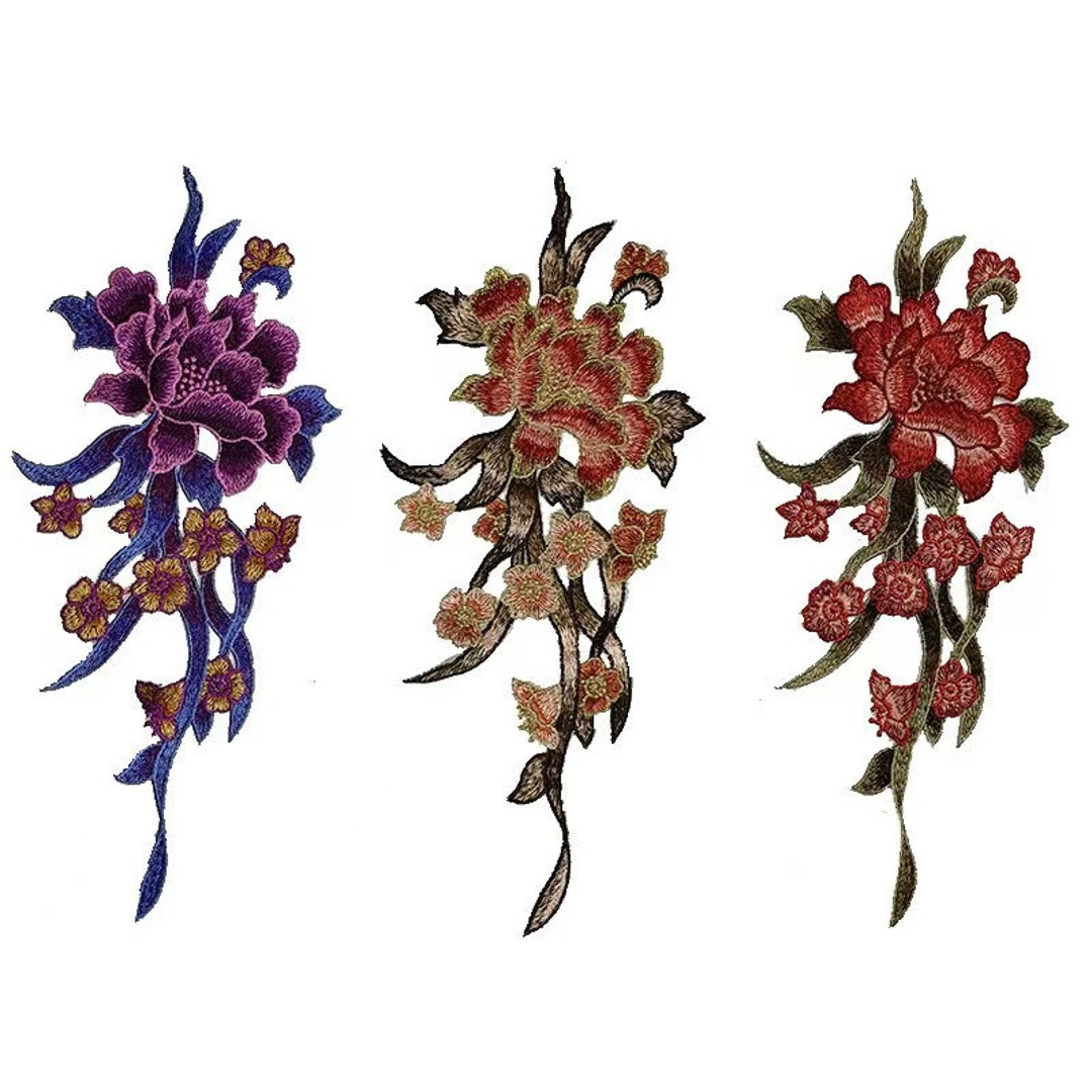 Flower Embroidered Applique Patch Floral Patch Applique Large Clothing ...