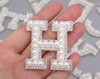 Full white Pearl with rehinestones Letters Patch Alphabet Embroidered Applique diamon Rhinestone Letters Patches