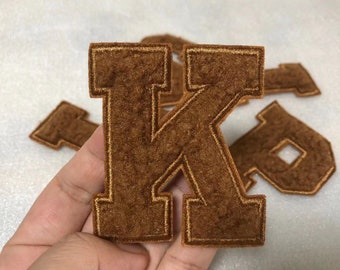 Brown sewn on chenille Letters Applique Patch design Name Letters Patch for T-Shirt or Coat or jeans Patches