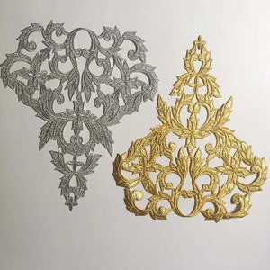 Gold or silver flower patch Iron On Embroidery Appliques Garments Budges Accessories