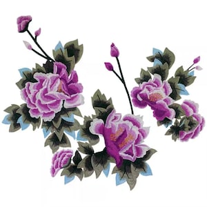 En uppsättning lila blommor broderad applikationslapp blommig lapp applikation Stor påsydd dekorationslapp