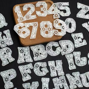 White letters and numbers  lace Embroidered sewn on Applique Patch design  Name Letters Patch for T-Shirt or Coat or jeans  Patches