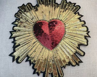 Gold heart sequins patch applique vintage embroidered patch T-shirt or Jeans decoration patch iron on  applique