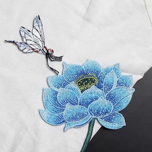 One set dragonfly with lotus  floral  Patches Clothes flower Embroidery sewn on  Appliques