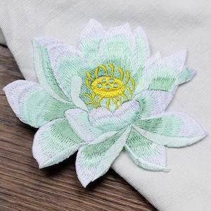 Lotus flower floral embroidered patch fashion Applique iron on Patch image 2