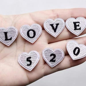 White heart letter  Iron on  Embroidered Letters Applique Patch design Name Letters Patch for T-Shirt or Coat or jeans
