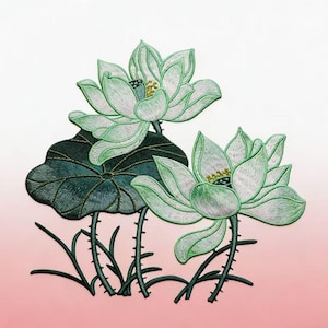 Apliques bordados de flores de lótus para decoração de roupas, costurados em patches.