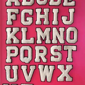 White sewn on  chenille Letters Patch Alphabet Embroidered Applique white Letters sewn  on Patches