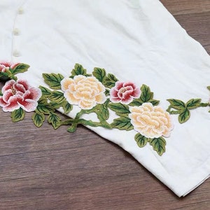 Large peony flower  embroidered patch applique floral embroidered patch