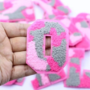 Chenille Embroidered pink  camo Letters Applique Patch design Name Letters Patch for T-Shirt or Coat or jeans iron on Patches