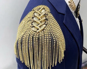 A pair crytal tassles Shoulder Pads DIY Craft Bead Chain Dress Embellishment Costume Accessory Epaulets