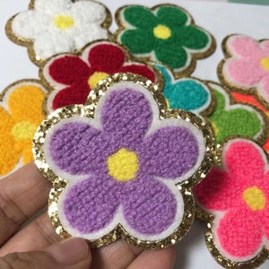 Sticker Colorful Chenille Embroidered cute flower Patch adhesive floral patches perfect to stick on the bag laptop or book image 1