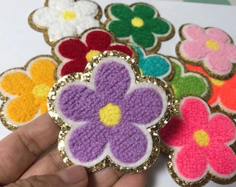 Sticker Colorful Chenille Embroidered cute flower Patch adhesive floral patches- perfect to stick on the bag laptop or book