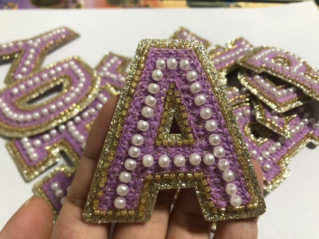 Purple Pearl and Beaded Letters Patch Alphabet Embroidered Applique ...