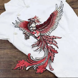 Grote geborduurde kledingdecoratie met Phoenix-patch in appliqué opgenaaide patch