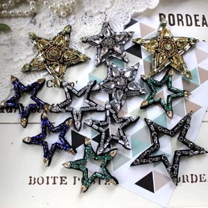Bead n crystal star  embroidered applique   patch T-shirt or Coat decoration patch applique