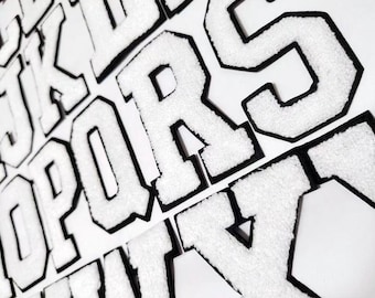White chenille  Letters Patch Alphabet Embroidered Applique white Letters iron on Patches