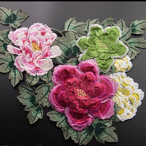 Three peony embroidered applique patch floral patch applique Large  clothing decoration patch