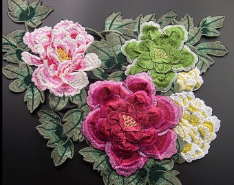 Three peony embroidered applique patch floral patch applique Large  clothing decoration patch