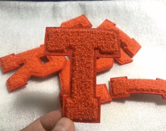 Orange sewn on chenille Letters Applique Patch design Name Letters Patch for T-Shirt or Coat or jeans Patches