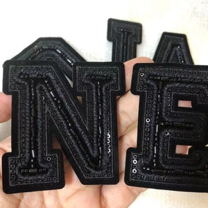Black beaded n sequins sewn on  Letters  Patch Alphabet Embroidered Applique Clothing Decorative Appliques Patches