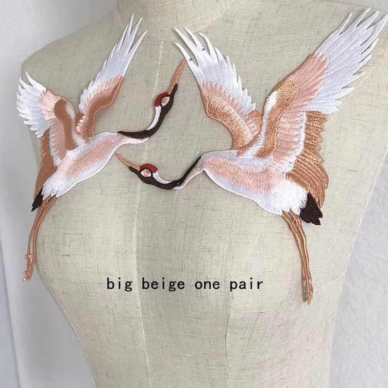 A pair cranes embroidered applique patch clothing decoration sewn on patches image 5