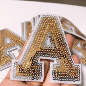 Golden sequins Letters Patch Alphabet Embroidered Applique black Letters iron on Patches