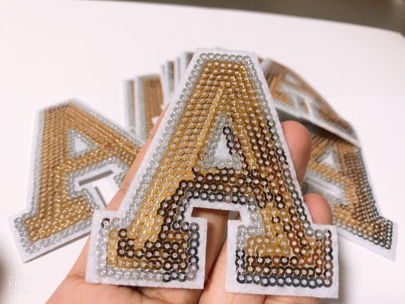 Lentejuelas doradas Letras Parche Alfabeto Bordado Apliques | Etsy México