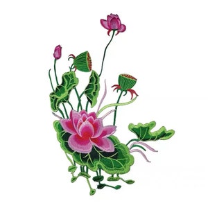 Lotus floral   embroidered patch  flower embroidered fabric clothes applique