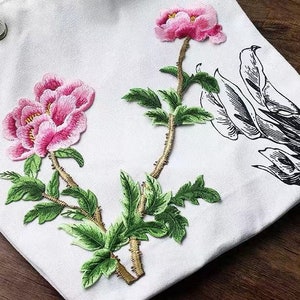 Peony flower  patch sweater applique floral  embroidered patch