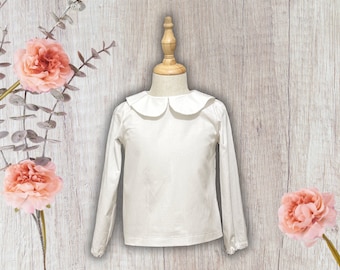 Handmade Cotton Peter Pan Collar Blouse: Little Girl's Elegant Top