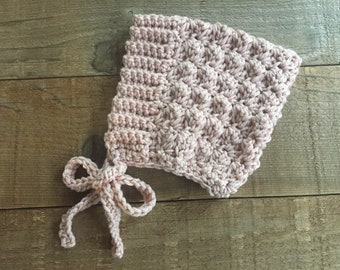 Crocheted baby bonnet, Bell bonnet, baby gift, bonnet, baby hat, shower gift, winter accessory, photo prop
