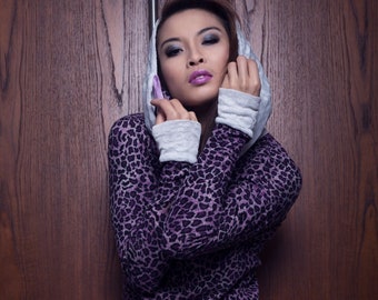 Doppelrollkragen Pullover "SIENA" lila Dessin Leopard Brand sKorpia-XtremFashion®  schwarzer Spitze Winter DAMEN
