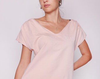 Designer Shirt „Rosi“ | Minimalistisches Damen Top | U-Boot Ausschnitt | Baumwoll Shirt | Elegant & Zeitlos | Handmade in Germany
