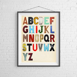 Vintage Metall Buchstaben - Alpahbet A-Z - Porcelain Sign - Art Print Wand Poster