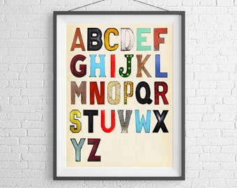 Vintage Metal Letters - Alpahbet A-Z - Porcelain sign - Art Print Wall Poster