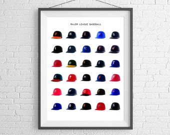 Collection of MLB Baseball Helmets - Art Illustration Print Poster -