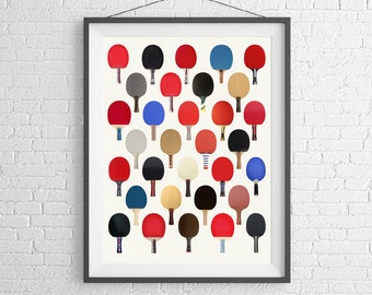 Vintage Ping Pong Paddle Racquet  Poster -  Art Wall Print - Table Tennis -  Sports