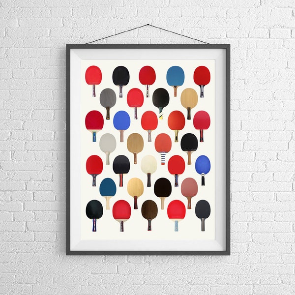 Vintage Ping Pong Paddle Racquet  Poster -  Art Wall Print - Table Tennis -  Sports