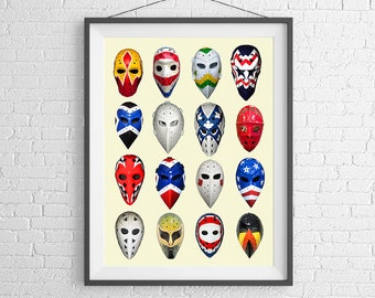 Vintage Collection of the Hockey Masks - from all Eras - Hockey NHL Art - Wall Art - Art Print