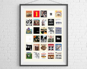 Collection of Beatles Record Albums - Beatlemania - Poster Art - Rock Music - Print