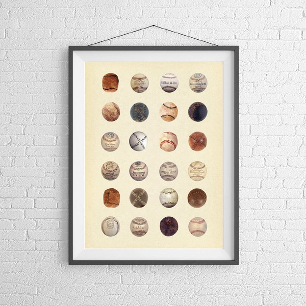 History of the Baseball - Baseballs from all Eras - Baseball Art - Baseball Wall Art - Art Print